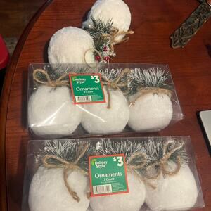 Holiday styler white fuzzy faux snowballs with berrys and pin Christmas Ornament